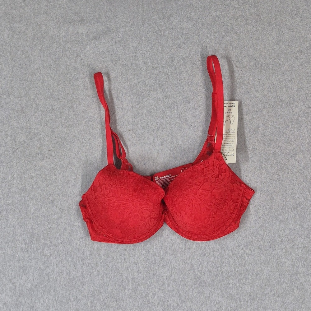 No Boundaries Women Bra 34B Red Floral Push Up Underwired Lace Strap NWT